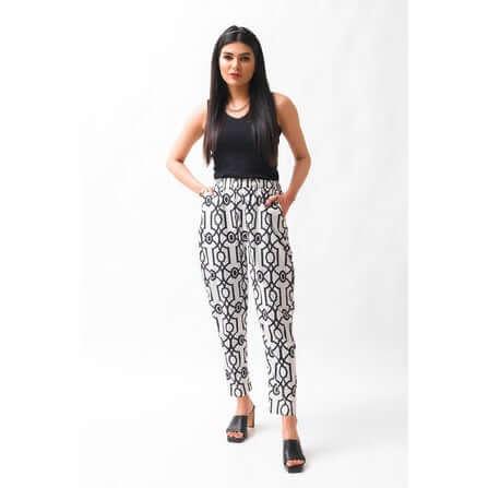 Straight Trouser / Pants WB White Abstract