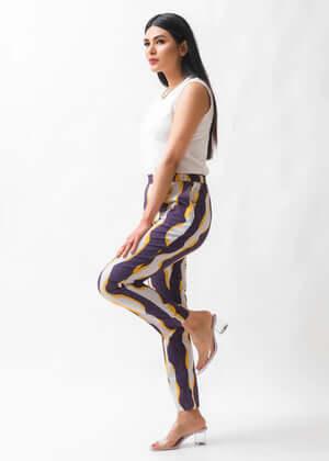 Straight Trouser / Pants Purple Yellow Abstract