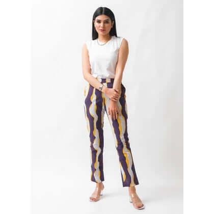 Straight Trouser / Pants Purple Yellow Abstract