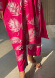 Feather Printed 2pcs - shocking pink