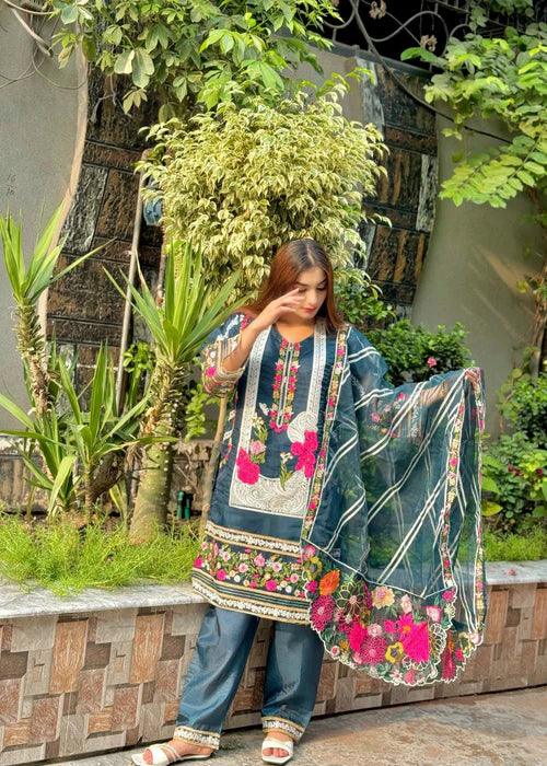 Agha Embroidered 3pcs - teal